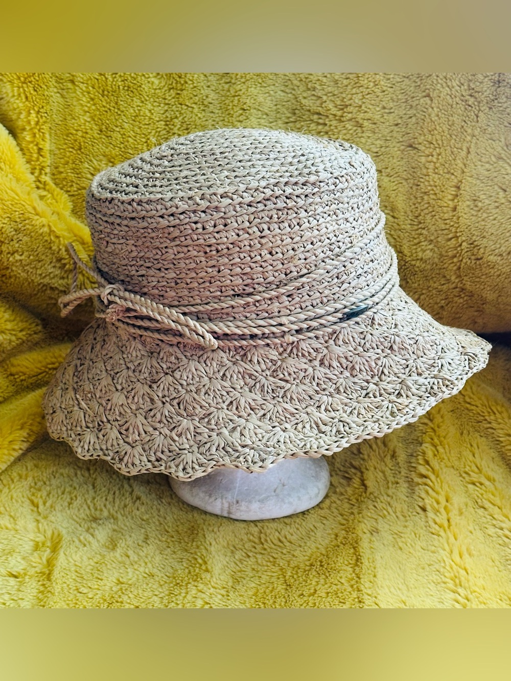 Callanan Handmade Rolled Brim Panama Natural Fiber Crocheted Sun Hat Vacation - Picture 6 of 10